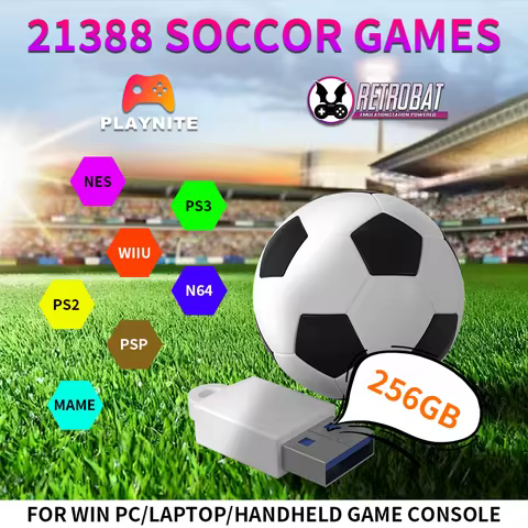 256G Portable Soccer Game Drive with 21388 Game&30+Emulator for PS3/PS2/PSP/WIIU/NES/N64 for Win PC/