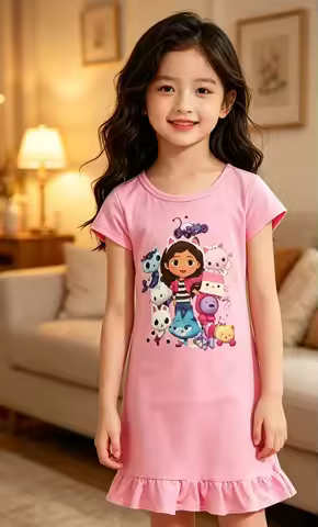 Gabby Doolhouse Clothes Kids Summer Cartoon Gabys Chat Sleepwear Baby Girls Nightgowns Children Casu