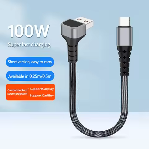 100W 90 Degree Elbow Short USB A/USB C To Type C Fast Charging Data Cable For iPhone 17 Power Bank 0