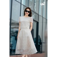 Set Áo Kiểu Và Chân Váy Xòe UNIVTH Ren Họa Tiết Cao Cấp 5UAB0501 - 5UCXB401 - BE0 Uni Korean Fashion