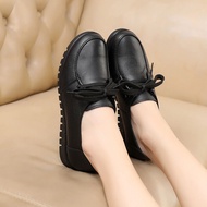 KFC Work Shoes Women's Black Leather Flats Non Slip Soft Bottom Comfortable Restaurant Waiter Black 