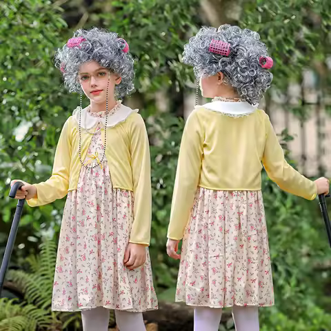 100 Days School Children Dresses Old Lady Costume Girls Grandma Dress Up 100 Years Old Grandma Inter