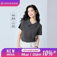 GIORDANO Women Polo Shirts 100% Cotton Overlapping Collar Polo Shirts Short Sleeve Simple Fashion Ca