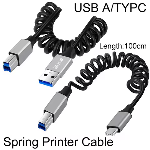 USB 3.0 100CM/3.3FT USB A TYPE C Male Spring USB 3.0 T Printer Type-B Cable 5Gbps Data Transmission 