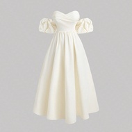 Plus Size Black Strapless Long Dress With Flare Cloud Sleeves, Ball Gown,Birthday Dresses For Women,