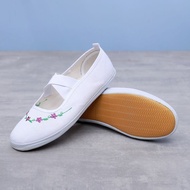 Dance shoes Women's White shoes Embroidered Dance shoes Children's Gymnastics shoes Kindergarten Indoor Dancing shoes Soft Sole White Canvas shoes/Ling 5.6