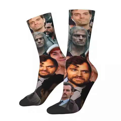 Henry Cavill Photo Collage Socks Harajuku High Quality Stockings All Season Long Socks Accessories f