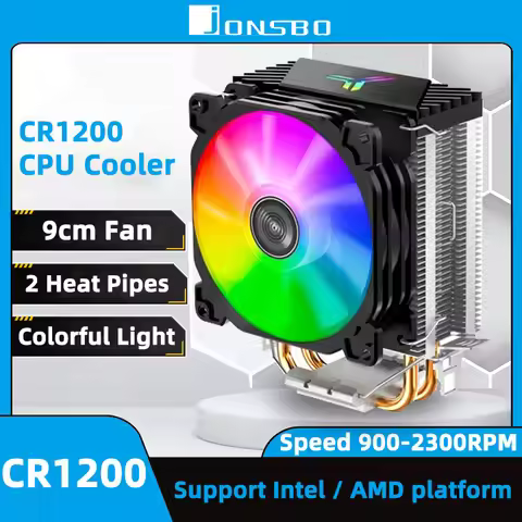JONSBO CR1200 CPU Cooler 2 Heatpipe Tower Processor Cooler 9cm RGB Colorful Light Effect CPU Cooling