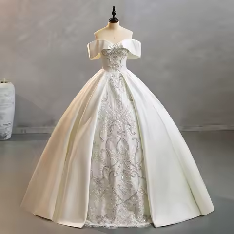 Ashley Gloria Cheap Wedding Dresses Classic Satin Boat Neck Wedding Party Dress 2025 Customized Form