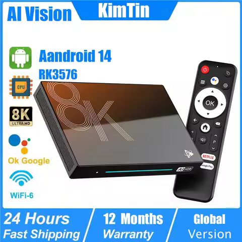 KimTin 8K Android 14 TV Box Octa Core 8GB 128GB WiFi 6 HDMI2.1 4K AV1 HDR 4G 32G 1000M LAN Set Top B