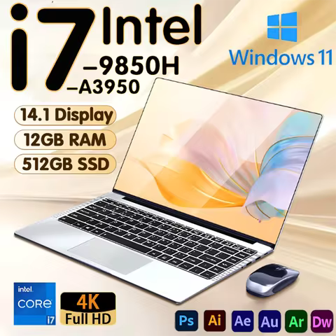 NEW Arrival Intel I7-9850H Slim Office Laptop 14.1 Inch Windows 11 Pro 12GB RAM 512GB 1TB SSD 1920*1