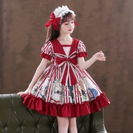 Girls Dress Sailo Style Lolita Bow Causal Wedding Party Frock Costume Princess Flower Girls Dress Ki