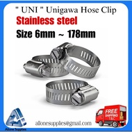 " UNI " Stainless steel Adjustable Hose Clips / Clamps Clip 6 ~178mm (Hose ID: 8.5,10mm) ,11 ~ 20mm (Hose ID: 13mm).
