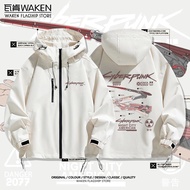 Ready Stock Cyberpunk 2077 Hooded Windbreaker Jacket Windproof Loose Fit Men