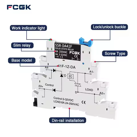 FCGK DC control AC 6A slim interface solid state relay module din ssr slim relay DC control DC 41F-1