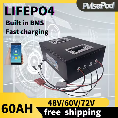 PulsePod Lifepo4 48V 60V 72V 60Ah Battery Pack With Bluetooth BMS Peak 180A for RV EV Motorcycle Ele