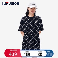 FILA斐乐官方女子针织连衣裙 夏季宽松舒适时尚简约裙子商场同款 深黑-BK 170/88A/L