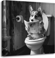 Hollyser Seni dinding bilik air ZXHYWYM Anjing Corgi duduk di atas tandas membaca akhbar Poster ceta