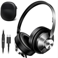 Fon Kepala USB C Berwayar dengan Busa Memori, Fon Kepala Over-Ear dengan Bunyi Berkualiti & Bingkai 