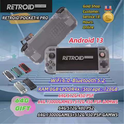 Retroid Pocket 4 Pro 4.7 Inch Video Game 8G+128GB RP4 Handhelds Retro Player Android13 WiFi 6.0 Blue
