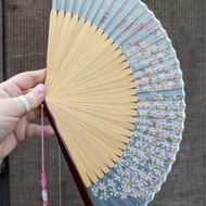 摺扇真絲女士摺扇鳳仙粉色平安扣掛飾套裝扇子