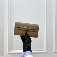 「JL精品代購」 98新 🆕hermes 愛馬仕Kelly long 大象灰銀扣長夾