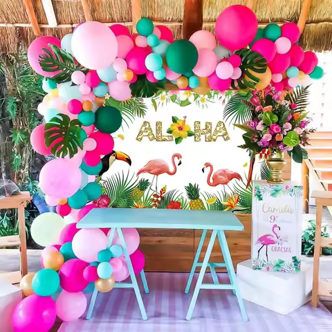 Huiran Pink Flamingo Birthday Decor Hawaiian Party Decorations Pineapple Tropical Party Summer Party