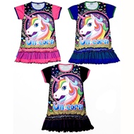 Kids Full Print Microfiber RUFFLE DRESS - Random Color. (2Y-9Y) Girl Cartoon Pony Princess Dress