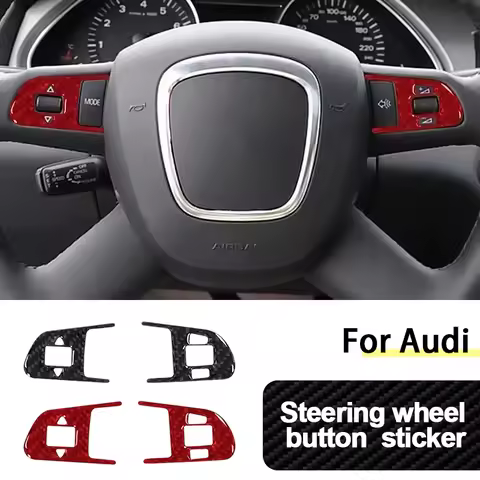 2PCS Car Steering wheel Button Cover Sticker Carbon Fiber Sticker For Audi A4 B8 8K A6 C6 4F Q5 8R Q
