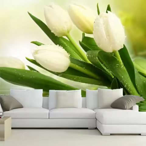 Custom Photo Mural 3D Modern Bedroom Fresh White Tulips Wallpaper Living room sofa TV background wal