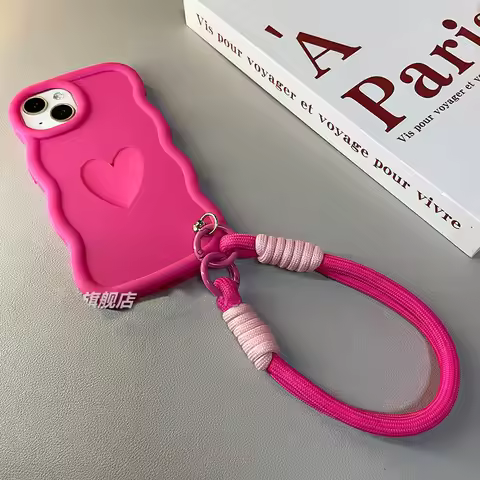 3D Love Heart+Lanyard Soft Phone Case For OPPO Reno 3 4 5 6 7 8 10 11 12 Pro 12F 11F 2F 2Z 5Z 6Z 7Z 