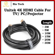 NioTech Unitek HDMI (M) to HDMI (M) Cable 1.5m / 3m / 5m / 10m / 15m / 20m / 30m 4k support display connection