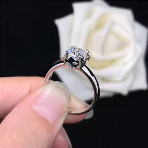 Solid 18K White Gold 750 Ring 1CT Diamond Engagement Ring For Women Perfectly Design Durable Quality