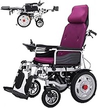 Lightweight for home use Foldable Heavy Duty Electric Wheelchair with Headrest Adjustable Backrest And Pedal Joystick Drive with Electric Power Or Use As Manual Wheelchair Purple