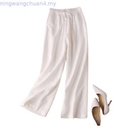 LAHSTORE wide-leg pants in raw linen with elastic waistband and waistband QD07 (White)