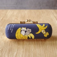 香蕉貓 日本布 口金印章盒 口紅盒 單章盒 Cat stamp貓咪