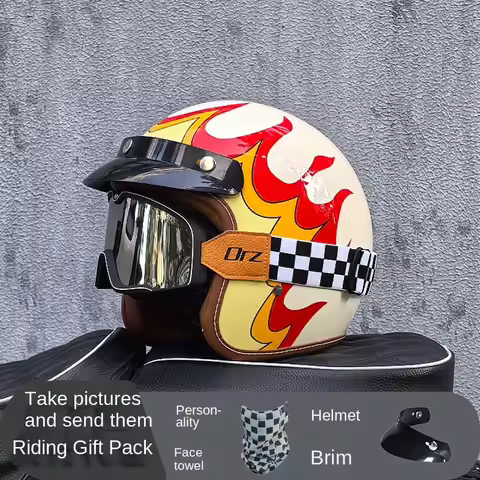 ORZ - New Retro Motorcycle Helmet 3/4 Half Helmet Certified Men's and Women's Motorcycle Helmets