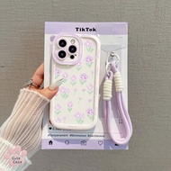 For OPPO A5i A3X A12 A38 A5Pro A57 A16 A15 A7 A5s A17 A18 A95 Ins Purple Daisy Case+Lanyard