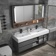 ‍🚢Light Luxury Stone Plate Double Basin Bathroom Cabinet Combination Simple Modern Bathroom Mirror Cabinet Set Hand Wash