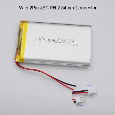 3.7V 5000 mAh 18.5Wh Polymer Li Lipo Battery 105080 JST 2Pin 2.54mm Connector For DashCam GPS ipod P
