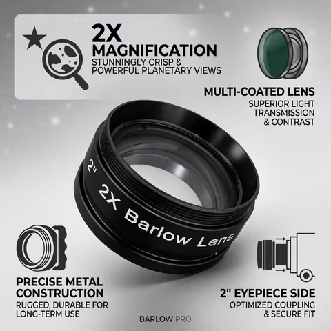 2 Inch 2X Barlow Lens - 2" Telescope Eyepiece | Made with Metal Housing & Glass Optics | Features a 