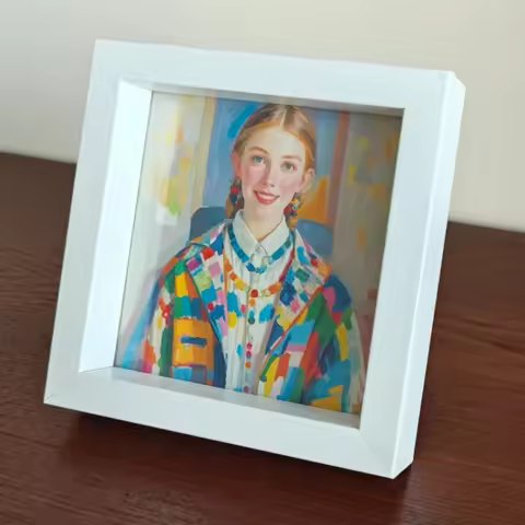 Minimalist Square Wooden Photo Frame for 6x6 Inch Pictures，Small Hollow White Picture Frame for 4x4 