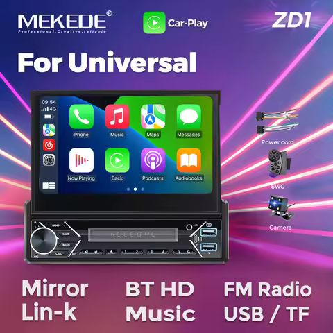 MEKEDE 1din 1 DIN Car Radio 1 Din Multimedia Player Universal Audio Video With CarPlay Android Auto 