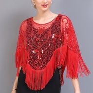 Vintage Evening Cape 1920s Flapper Dress Accessories Shawls Scarves Wraps Poncho Sequin Beaded Fringe Cover Up