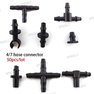 50pcs T Adapter Splitter 4/7mm Tube Tee plug Barb Connector Gardening Hose Watering Drip Irrigation 