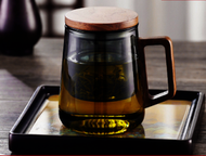 DDS - 茶杯玻璃杯過濾泡花茶家用帶蓋帶把杯子(規格:【圓趣靈空杯】550ml青灰色圓把）#N134_019_238