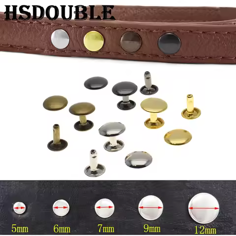 100Pcs/Set 6mm-12mm Metal Round Double Cap Rivets Studs Nail For Leather Craft Accessories Repair Sh