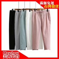 2XL~5XL Meixiu Clothing Camp Large Size Women's Cotton Linen Pants Elastic Waist Spring Loose Korean