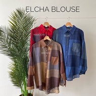 Elcha Blouse | Baju Blouse Petak Kemeja Lengan Panjang - Women Tops Blouse Checkered Top Muslimah Sh