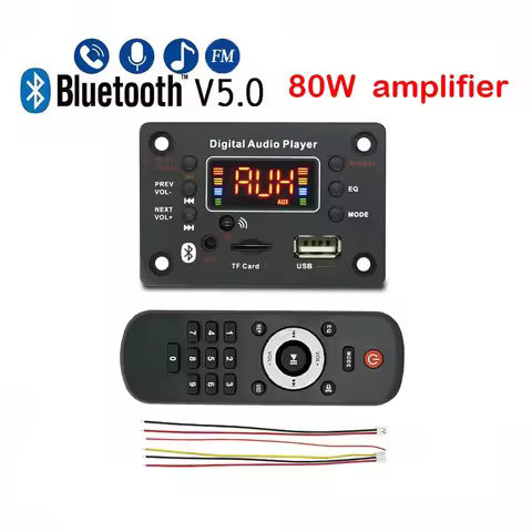 80W Amplifier 12V MP3 Player Hands-free Bluetooth-compatible 5.0 Decoder Board 12V 2*40W Car FM Radi